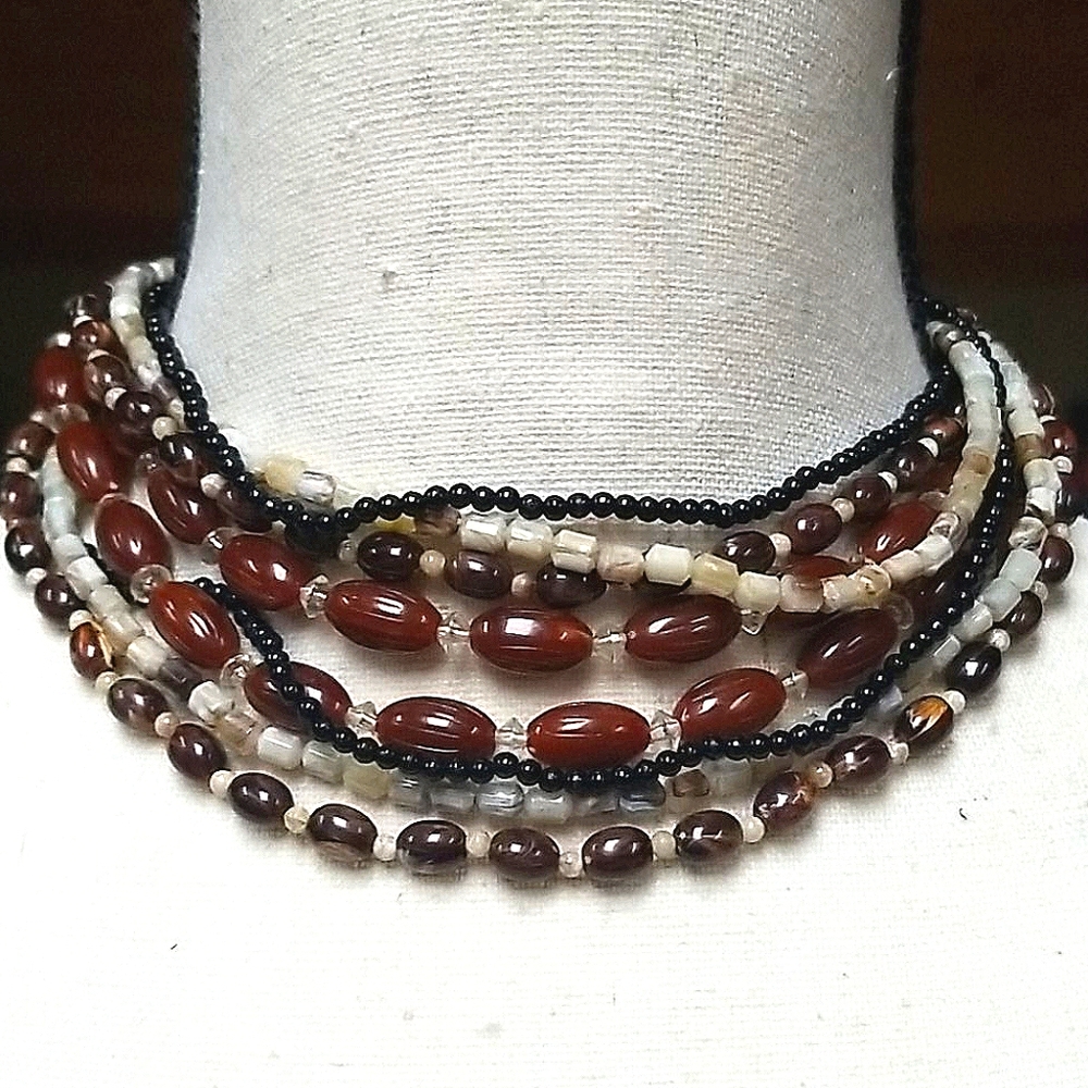 Vintage 1970s Multi Bead Layered Necklace